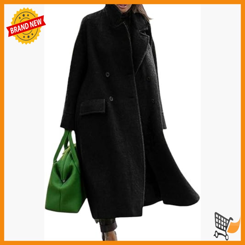 Oversized Wool Blend Trench Coat, Long Winter Pea Coat, Loose Fit